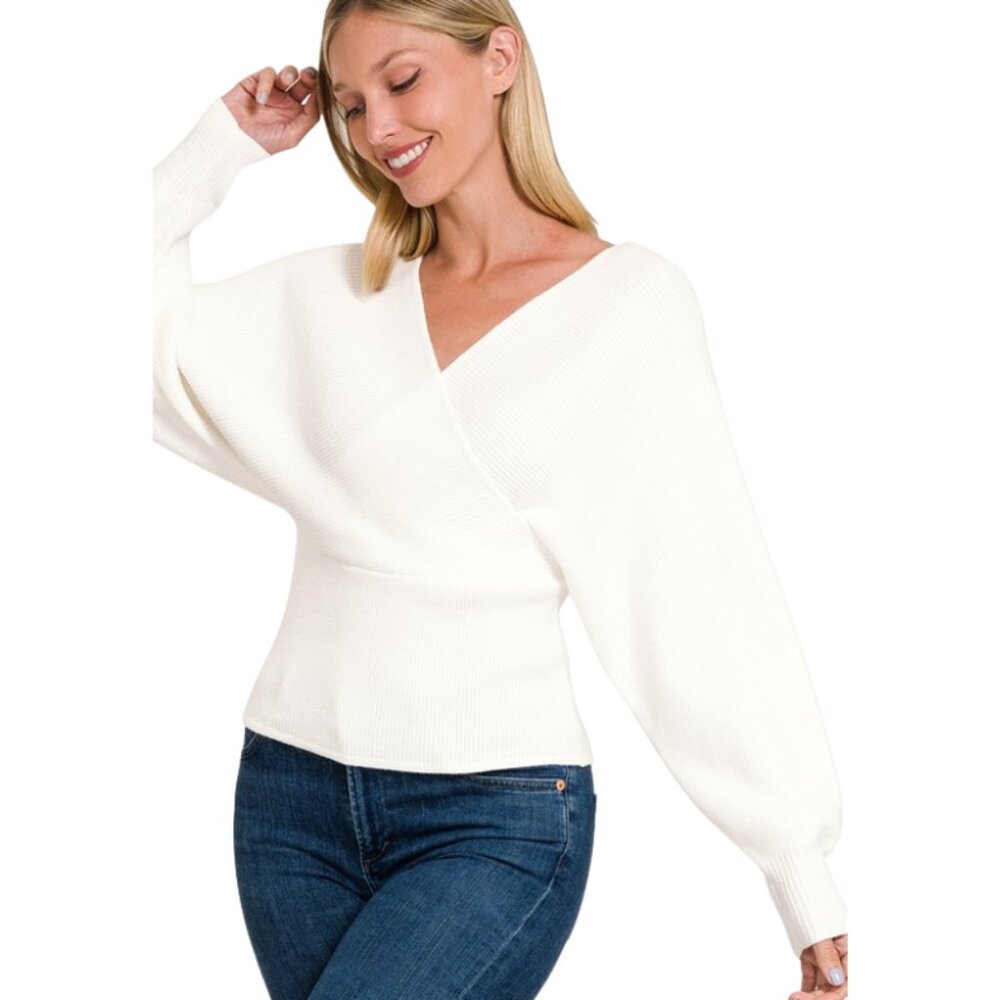 ✨5/$25✨Cross Wrap Sweater in White by Zenana